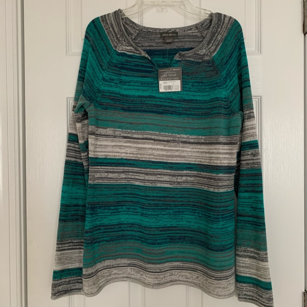 Women’s Eddie Bauer split neck sweatshr Teal multi